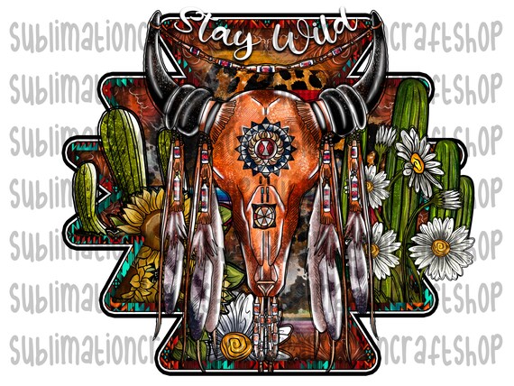 Stay Wild PNG File Aztec Cowskull PNG Feather PNG Cowskull - Etsy