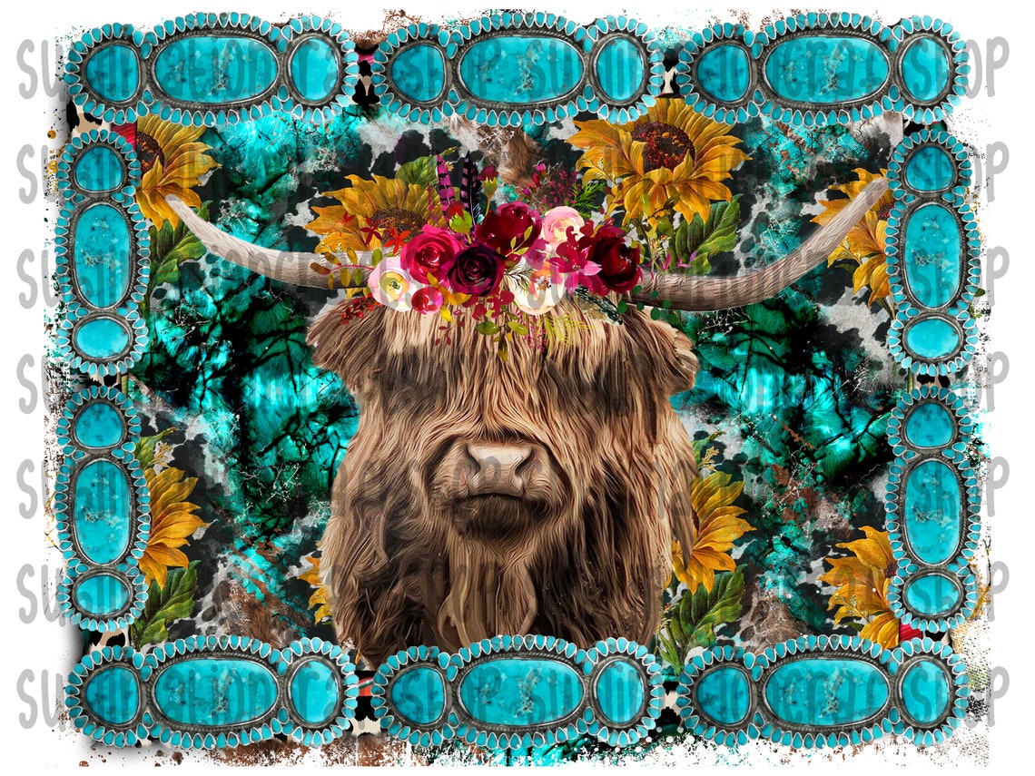 Western Highland Cow Png File Sunflower Png Highland Cow Etsy