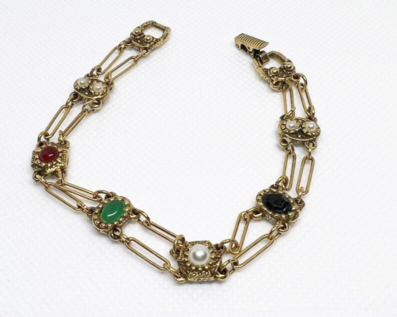 Goldette Vintage Bracelet Multi Colored Stones Link Etsy