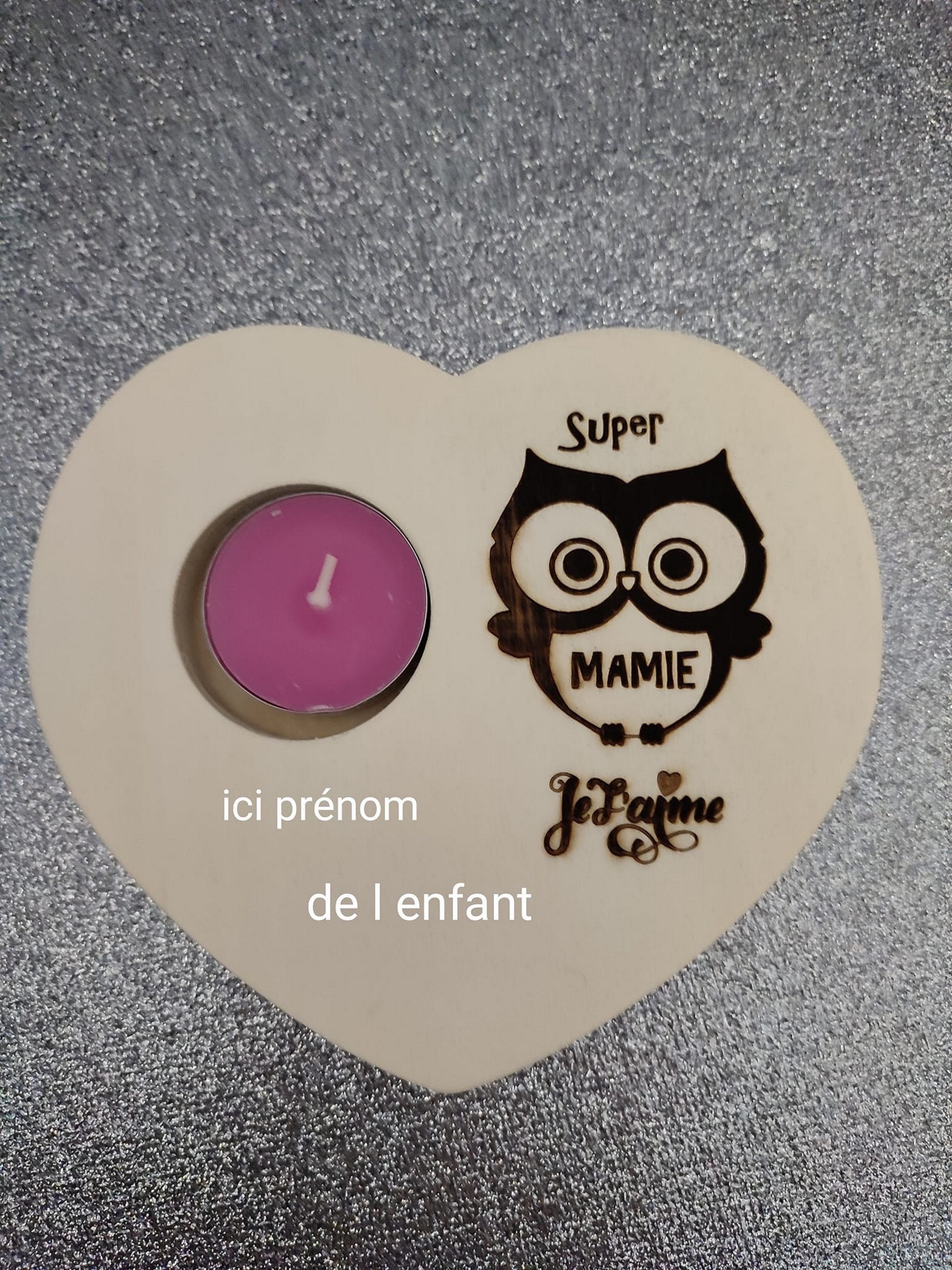 Cœur Bois avec Bougie Personnalisé Pour Les Mamies