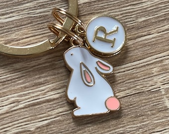 PERSONALISED BUNNY KEYRING/ Rabbit Keychain/ token gift/ Easter gift/ White Rabbit/ Bunny gift