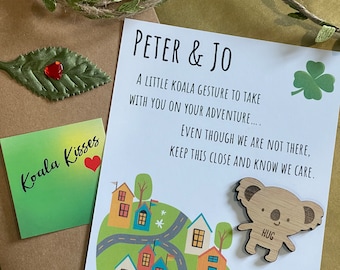 Moving Abroad Koala Pocket Hug Gift, Personalised Token Card