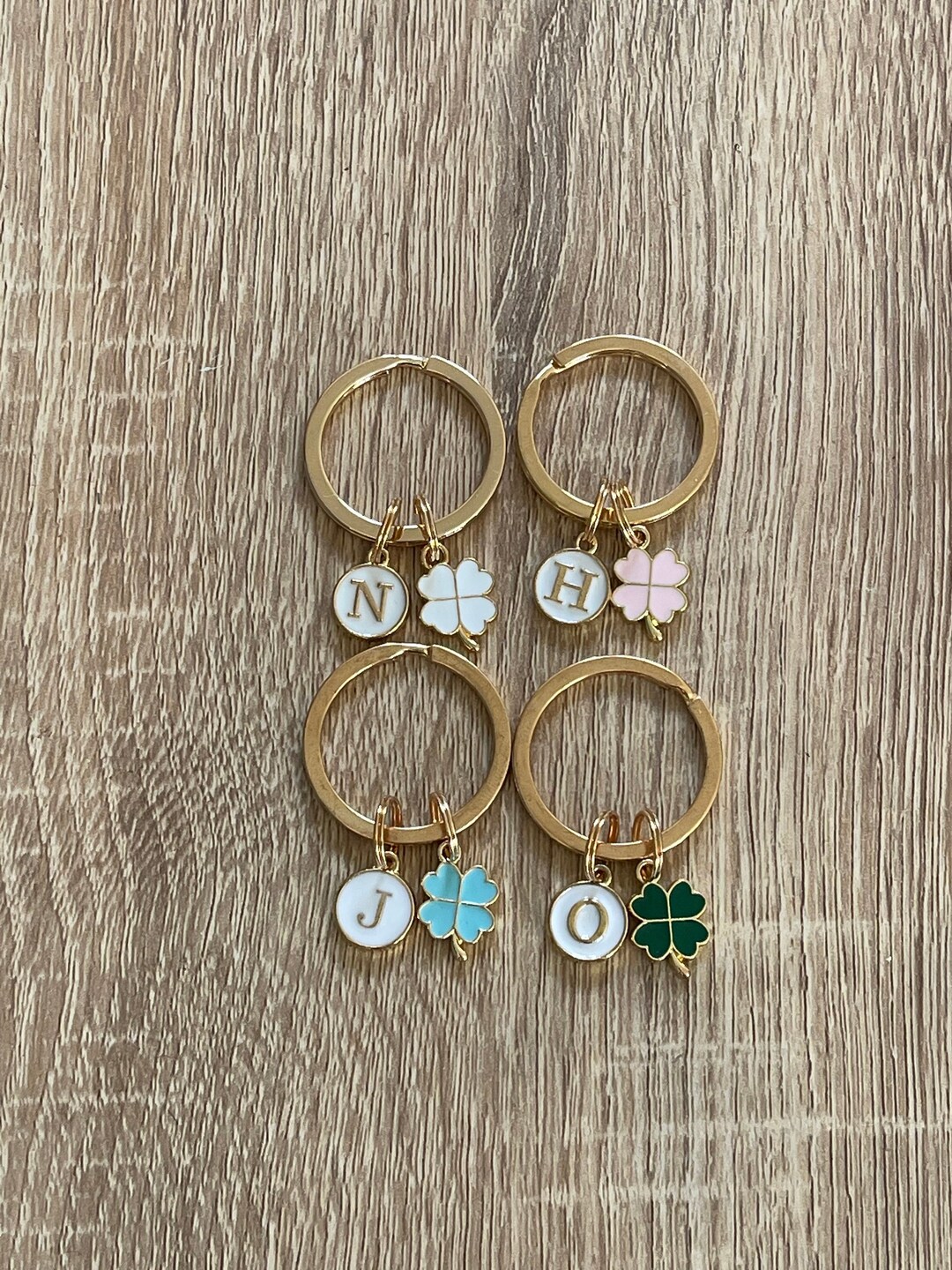 Personalized Good Luck Keyring: Clover Charm, Initial Token Gift - Etsy UK