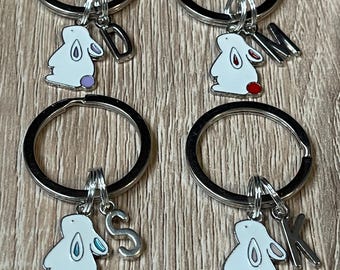 Personalized Bunny Keyring | White Rabbit Charm, Initial Gift