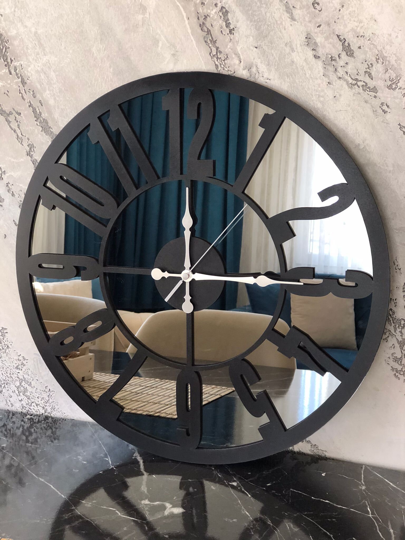 Real Mirror Wall Clock. Large Mirrored Wall Clock 10 mm Wall Etsy