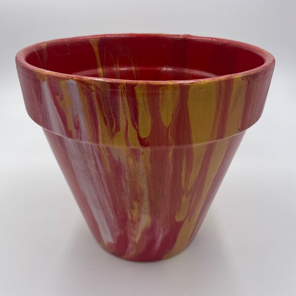 Large Red and Gold Clay Planter/Flowerpot - Holidays - Mother's Day - Birthday - Housewarming - Hand-painted - Indoor/Outdoor - Abstract