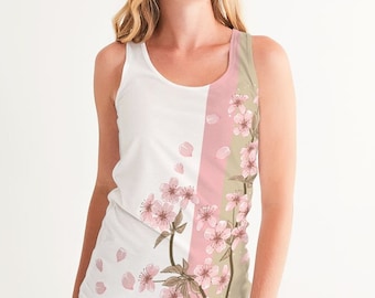 Tanktop voor dames met kersenbloesemtak • Tanktop met lentebloesembloem • Tanktop met Sakura-bloem • Tanktop met bloemenprint • Japans bloemenshirt