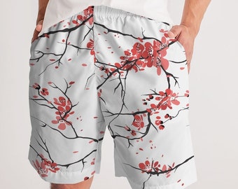 Sun Cherry Blossom Jogger Shorts • Cherry Blossom Shorts • Sakura Flower Shorts • Japanese Flower Shorts • Floral Pattern Casual Shorts