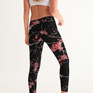 Night Cherry Blossom Yoga Leggings • Cherry Blossom Yoga Pants • Sakura Flower Sports Leggings • Japanese Flower Pants • Floral Pattern Pant