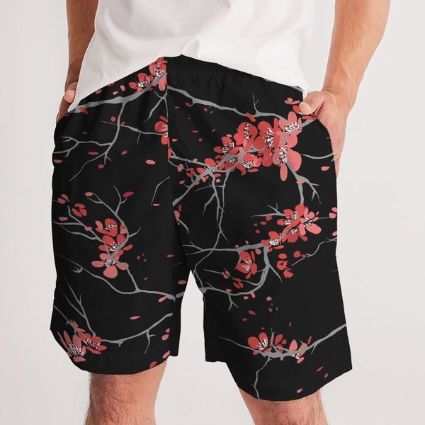 Rose Floral Golden Dragon Print Men's Shorts