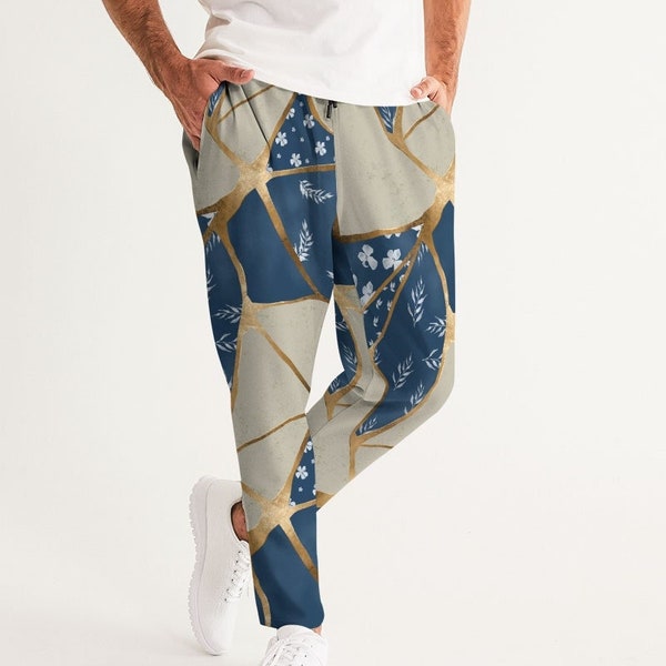 Kintsugi Patchwork Jogger Sweatpants • Japanese Kintsugi Pants • Japanese Ceramics Pants • Kintsukuroi Pant • Cracked Gold Foil Lounge Pants