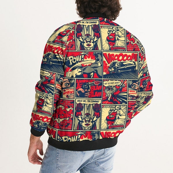 Blouson aviateur bande dessinée super-héros rétro, veste imprimée bandes dessinées, manteau pop art, sweat à capuche bande dessinée, chaussures de super-héros, cadeau unique