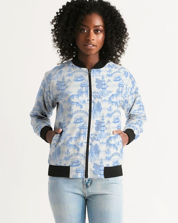 Chinese Pagoda Toile Bomber Jacket Blue 
