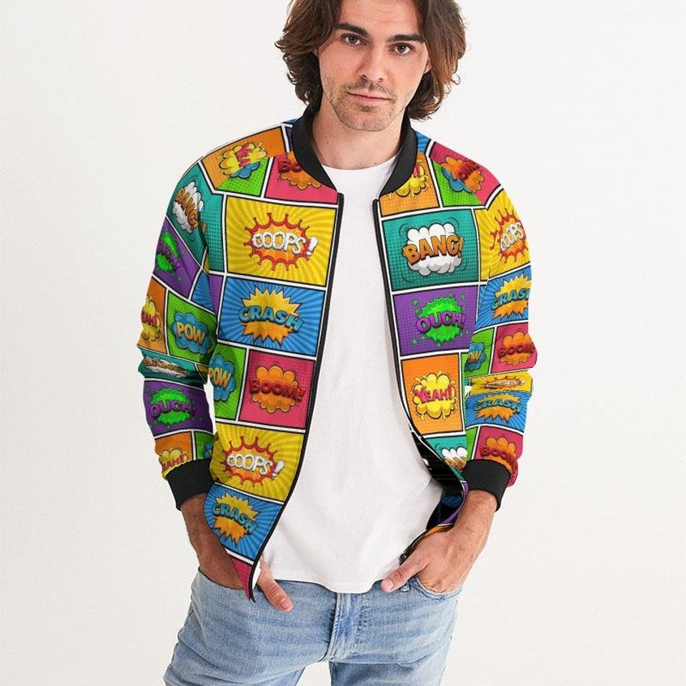 Discover Comic Book Print Bomber Jacket  Comic Book Panel Bomber  Cartoon Action Bubble Jacket