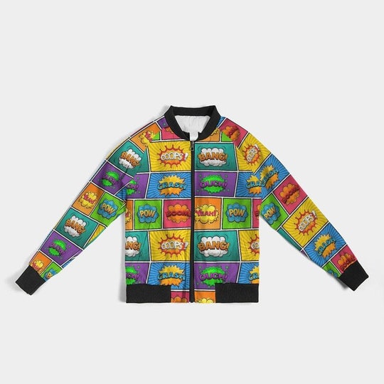 Disover Comic Book Print Bomber Jacket  Comic Book Panel Bomber  Cartoon Action Bubble Jacket