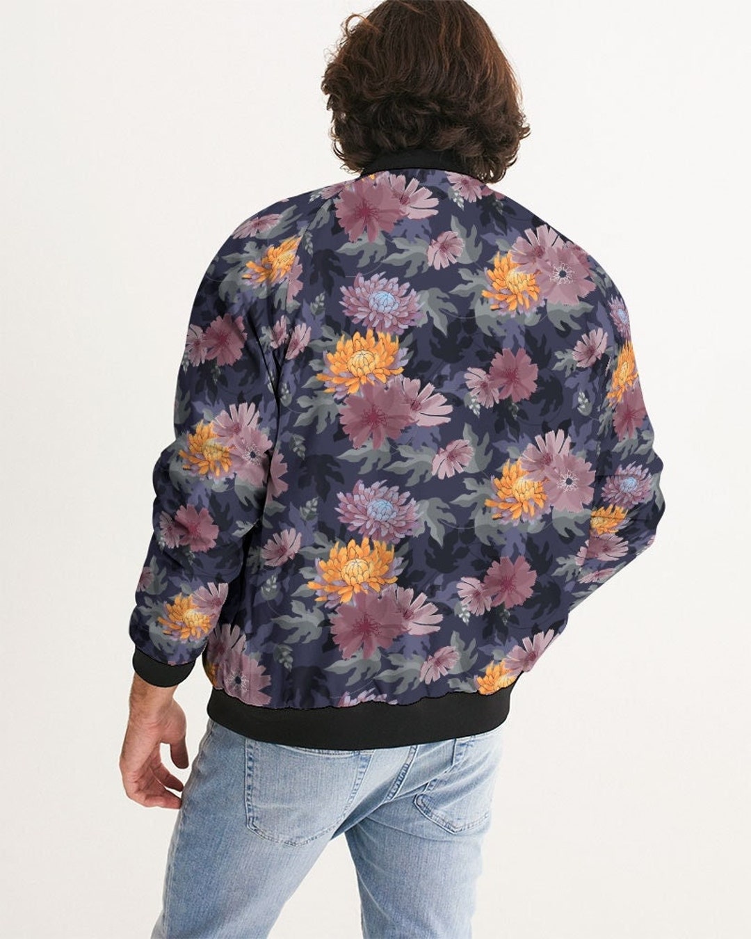 Men's flower top print bomber jacket