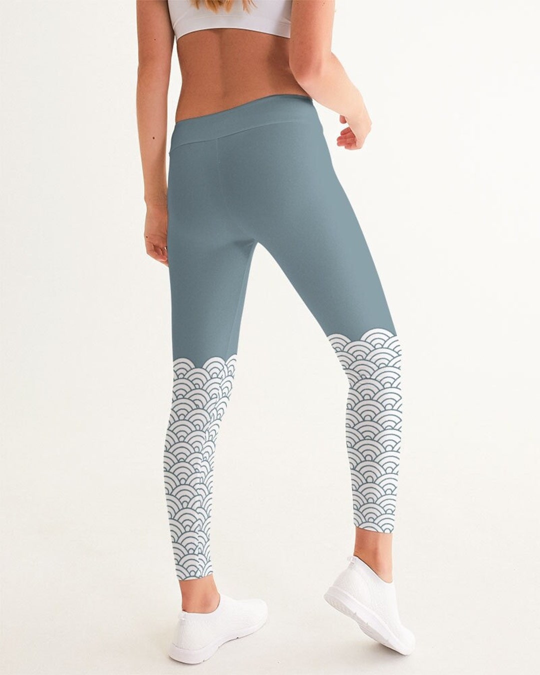 Wave Pattern Sports Leggings Seigaiha Pattern Yoga Pants Fish Scale