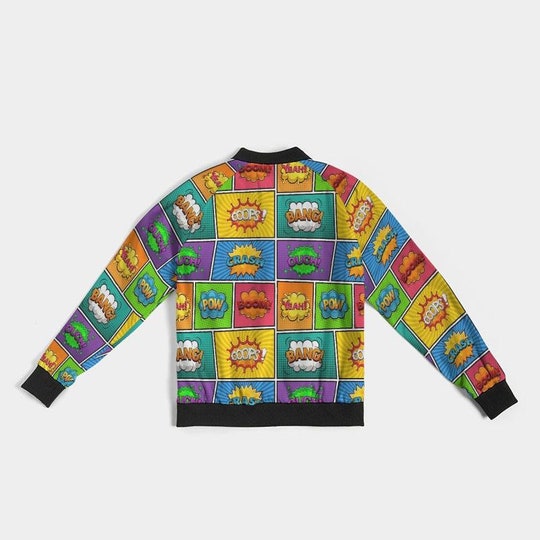 Disover Comic Book Print Bomber Jacket  Comic Book Panel Bomber  Cartoon Action Bubble Jacket