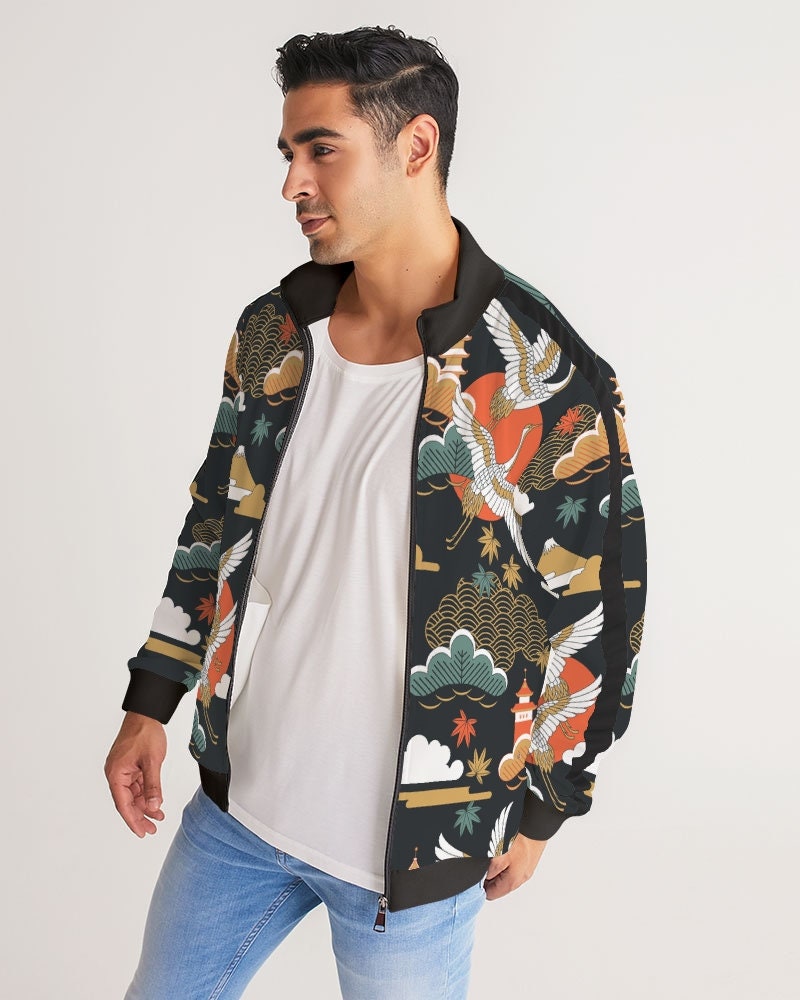 Japanese Sunrise Crane Stripe-sleeve Track Jacket Japanese Sun Jacket ...