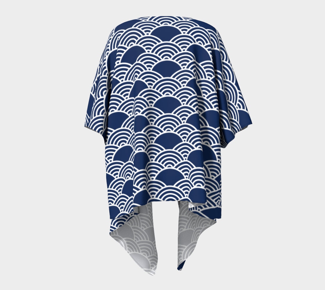 Seigaiha Draped Kimono • Seigaiha Scale Kimono • Blue Wave Kimono