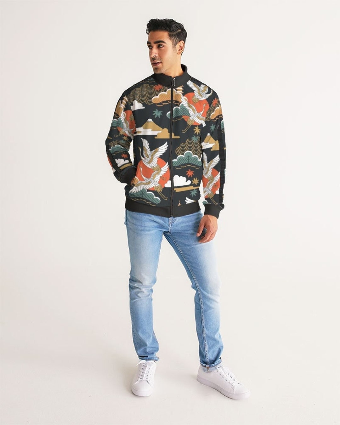 Japanese Sunrise Crane Stripe-sleeve Track Jacket Japanese Sun Jacket ...