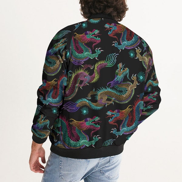 Japanese Dragons Bomber Jacket [Embroidery Effect] • Dragon Print Jacket • Dragon Souvenir Jacket • Dragon Coat • Japanese Jacket • Sukajan