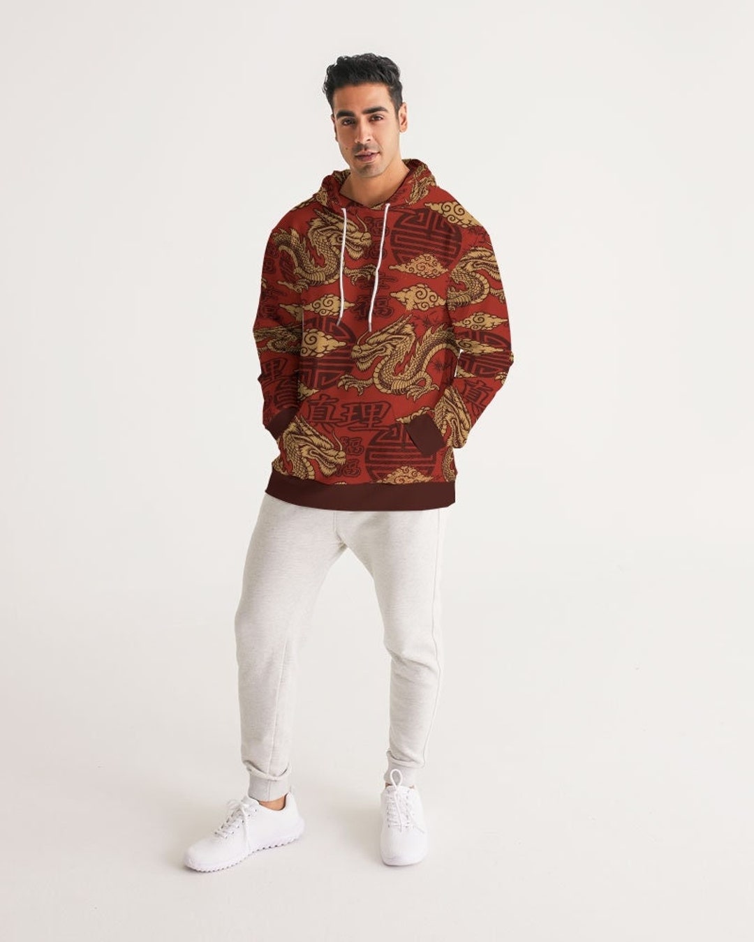 Floral Janpanese Dragon Print Hoodie Dress
