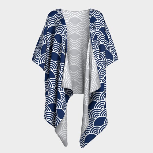Seigaiha Draped Kimono • Seigaiha Scale Kimono • Blue Wave Kimono