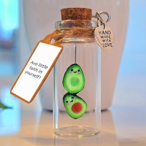 Cute Avocado Figure in a jar | Personalised Wish | Write your own text | Clay Handmade Gift | Punny wishing bottle | Message in a jar