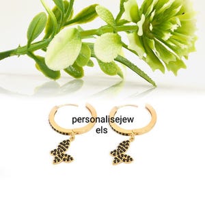 Black Zircon Butterfly Dangle Earrings, gold plated  Butterfly Dangle Earrings, 925 Sterling Silver  Butterfly Dangle Earrings