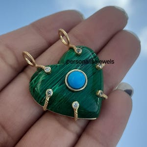 Wholesale Valentine Heart Jewerly, Turquoise Diamond & Ruby Heart Pendant, Split Heart Love Charm, Desingner Carved Gemstone Heart