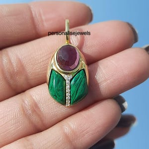 Malachit Bug Charm, Beautiful Cz Hand Carved Love Bug Pendant, Scarab Amulet Pendant, Silver Scarab Charm, 14k Lapis Lady Bug Charm Necklace