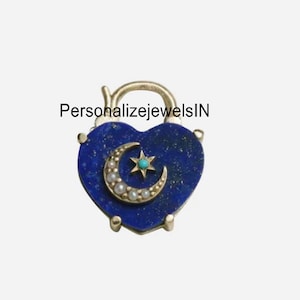 New Designer Lapis Lazuli Gemstone Silver Charm Padlock, Gemstone CZ Padlock, Handmade Designer Padlock, Dainty Heart Padlock