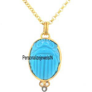 Gemstone scarab Turquoise pendant, Hand Carved Scarab Pendant, 925 jewelry, Unisex Pendant, Christmas Gift for Birthday Gift Pendant