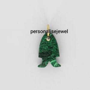 Malachite Carved Gemstone Fish CZ Pendant, Vintage Fish Pendant, Handmade Fish Pendant, Stone Wonderful Fish Carved Gold-plated Pendant