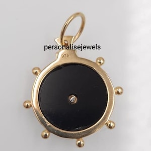 Onyx Round Disc Pendant, Gemstone Disc Pendant, Handmade Disc Pendant, Designer Disc Pendant, 925 Silver Gemstone Disc Pendant