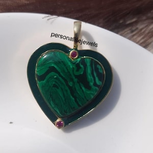 New Designer Gemstone Heart CZ Pendant, Natural Malachite Heart Pendant, Crystal Heart Pendants, Valentine Heart Pendant, Love heart Pendant