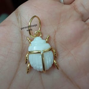 Hand Carved Scarab Pendant, Scarab Malachite Gem Amulet Pendant, Beetle Pendant, Unique Gift for Her