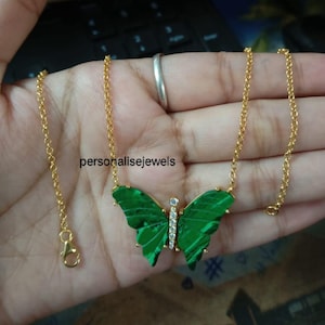 Malachite Butterfly Sterling Silver Pendant, Butterfly Pendant, Malachite Necklace, Gold Flying Butterfly Charm, Butterfly Charm Pendant