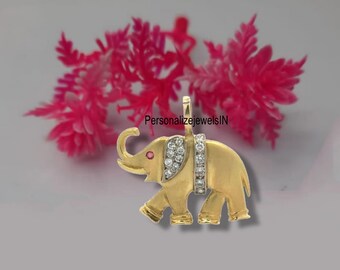 Pendentif éléphant en or avec breloque plaquée or CZ, pendentif éléphant porte-bonheur, collier à breloques en or rose, bijoux à breloque pendentif éléphant