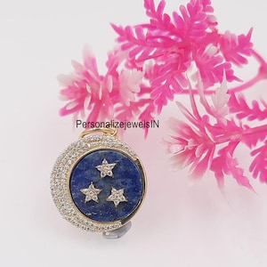 Lapis Lazuli Star Moon Pendant, Star Moon Disc Pendant, Moissanite Moon Pendant, 925 Silver Moon Charm Pendant, Gemstone Moon Disc Pendant