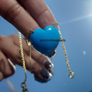 Turquoise Heart Pendant Necklace, 14K Gold Heart Chain Necklace, Gemstone Heart Pendant, Handmade Magic Heart Charm, Desinger Carved Heart