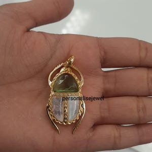Beautiful Cz Hand Carved Scarab Pendant, Scarab Amulet Pendant, Silver Scarab Charm, 14k Lapis Scarab Charm Necklace, Malachite Scarab Charm