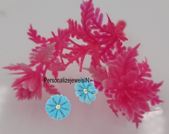 Flower Stone Stud Earrings, Post Earrings, Turquoise Earrings, Floral Jewelry, Handmade Flower Studs, Handmade Clay Jewelry