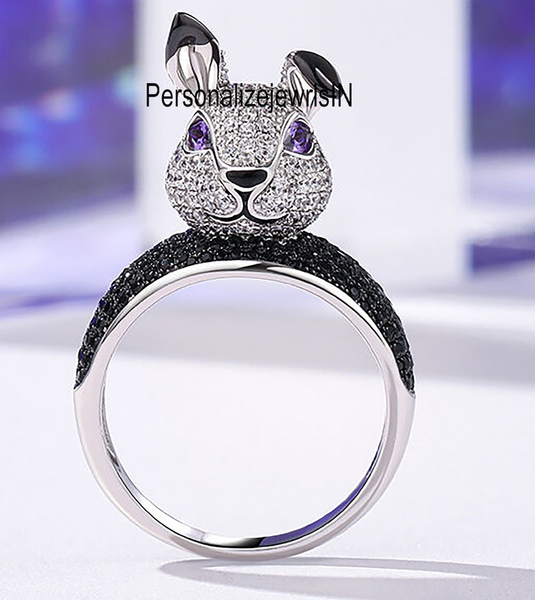 Teddy Bear Face Ring, 14K Gold Teddy Bear Ring for Women, CZ Diamond Teddy Bear Ring, Pave CZ