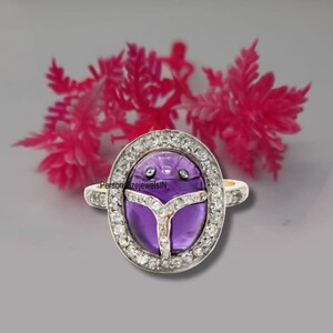 Bague scarabée CZ sculptée à la main, bague scarabée pierres précieuses sculptées à la main, bague scarabée, bague scarabée scarabée or, bague porte-bonheur scarabée