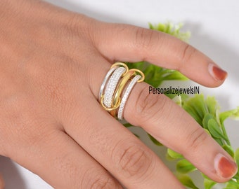 Multilink Connect Multi-Link Love Ring, CZ Trinity Link Band, Four Link Ring, Connected Rings