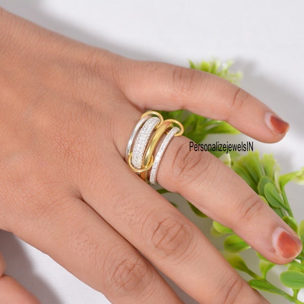 Multilink Connect Multi-Link Love Ring, CZ Trinity Link Band, Four Link Ring, Connected Rings