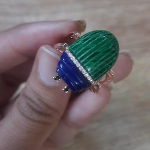 Bague scarabée sculptée à la main en malachite CZ, bague scarabée scarabée or, bague porte-bonheur scarabée scarabée, bague scarabée pierres précieuses bijoux vintage