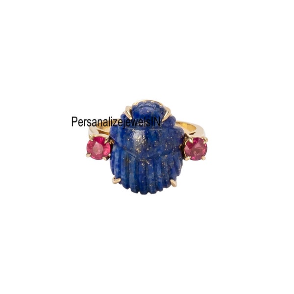 Neuer Designer Edelstein Skarabäus Ring, Gold Edelstein Skarabäus Ring, geschnitzter CZ Skarabäus Ring, Skarabäus Käfer Glücksring, Ägypten-inspirierter Schmuck